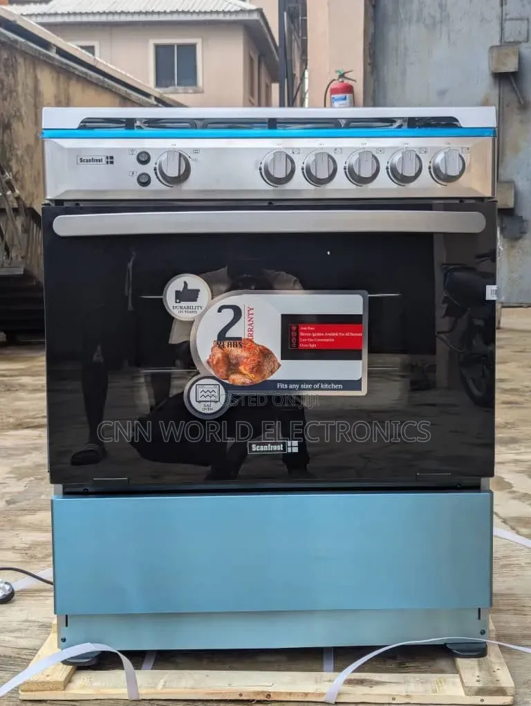 New Scanfrost 5 Burners Gas Cooker Automatic With Oven Warranty 1year