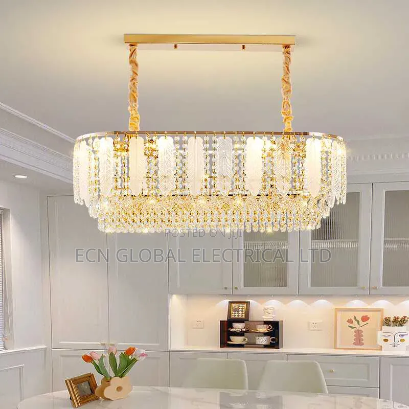 Luxury Rectangular Glass Feather Chandelier.