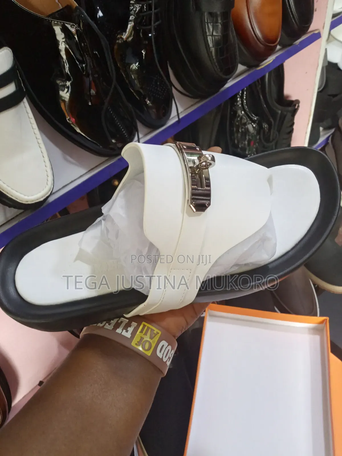 Original Hermes White Pam Slippers