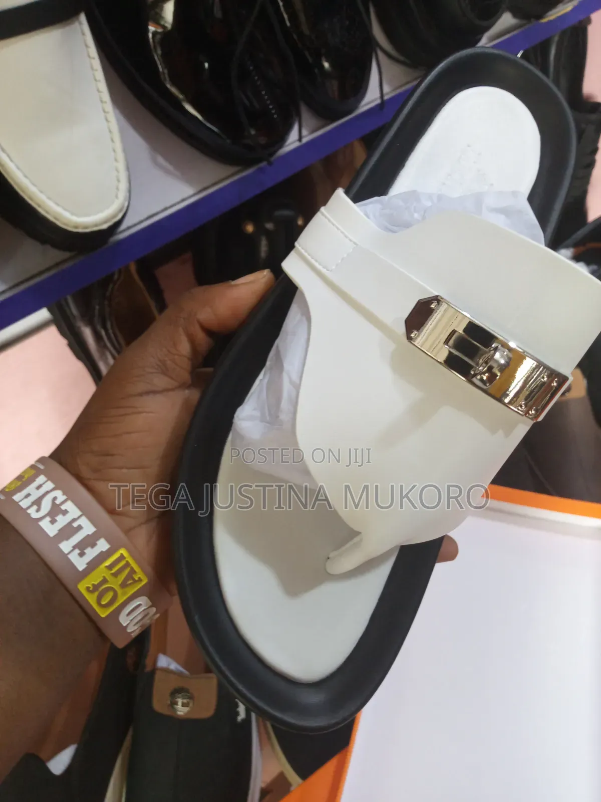 Original Hermes White Pam Slippers