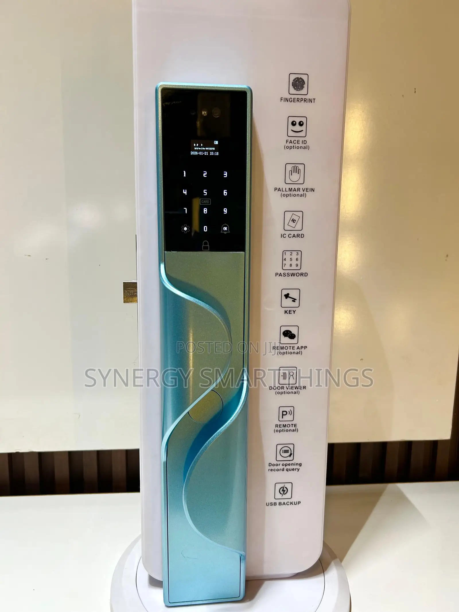 Tuya Smart Security Door Lock Camera Fingerprints Mechanical Keys Blue