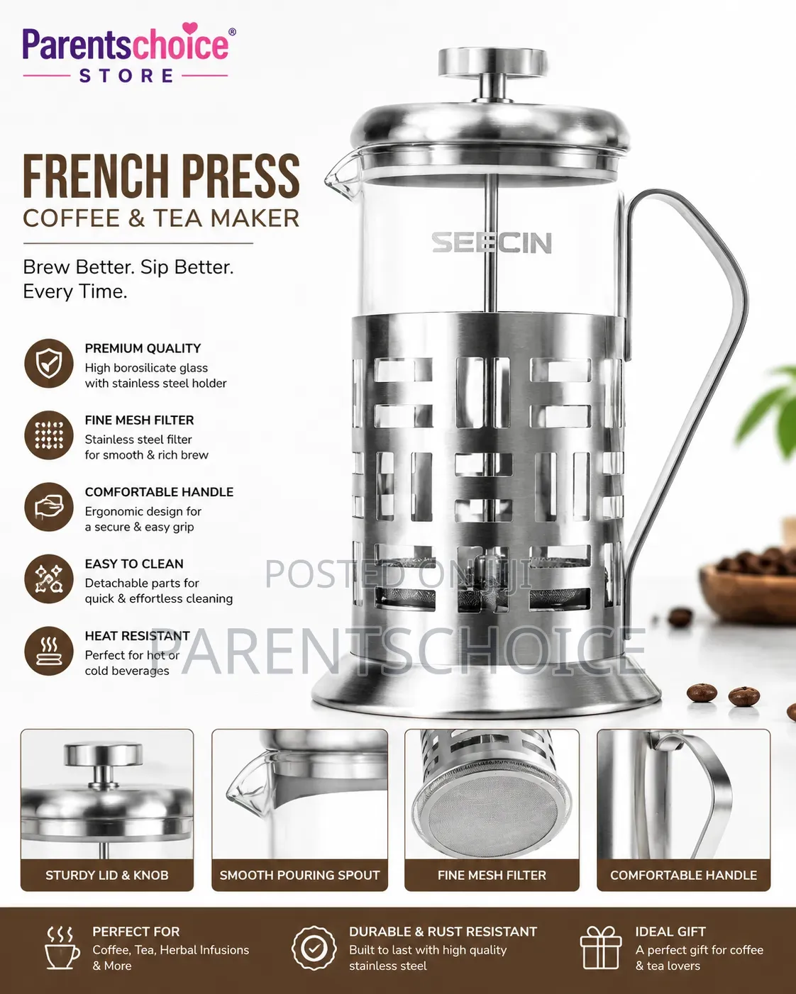 Cafetiere Filter French Press Coffee Tea Maker With 4 Cups