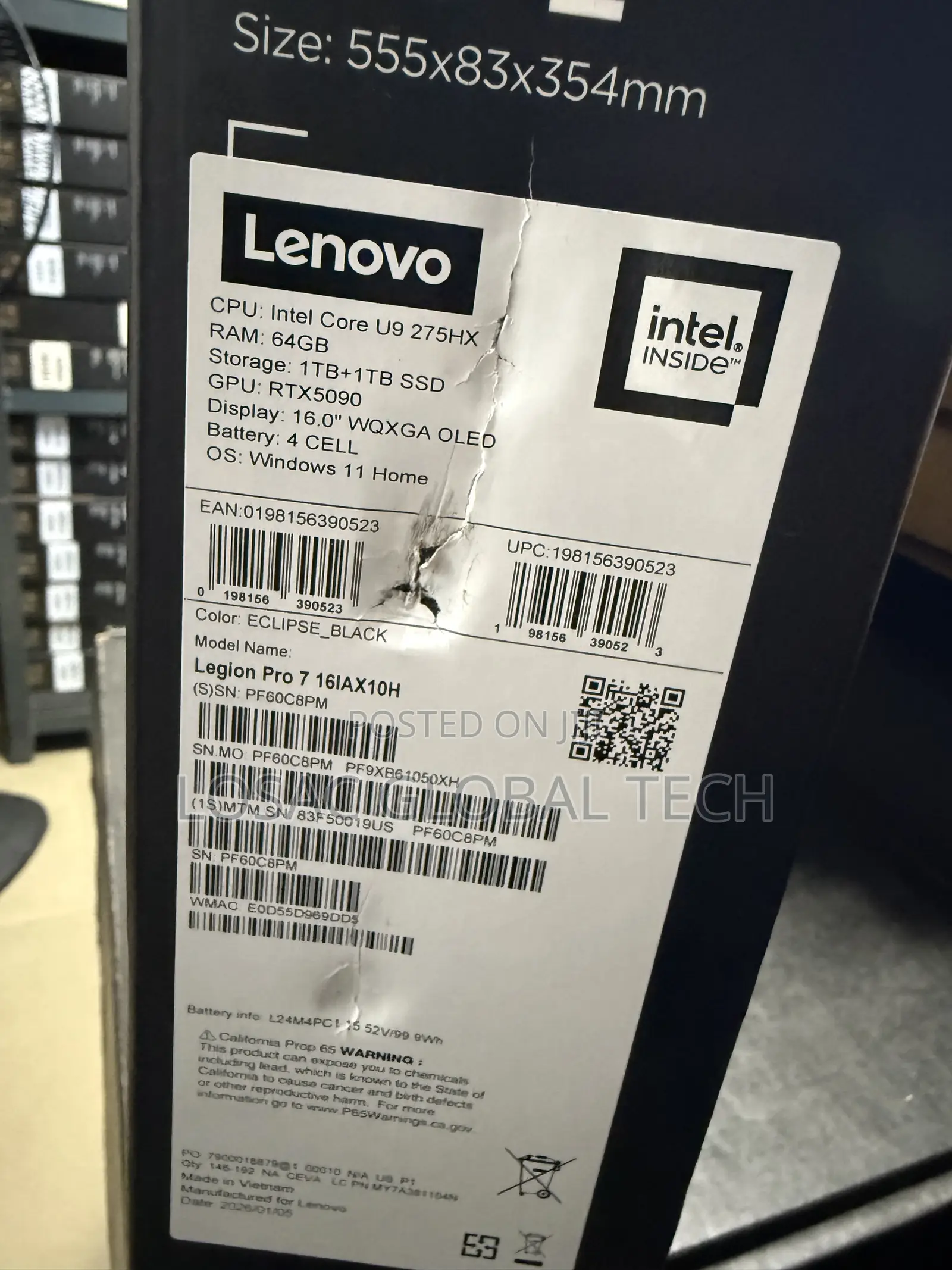 New Laptop Lenovo Legion Pro 7 64GB Intel Core Ultra 9 SSD 2T