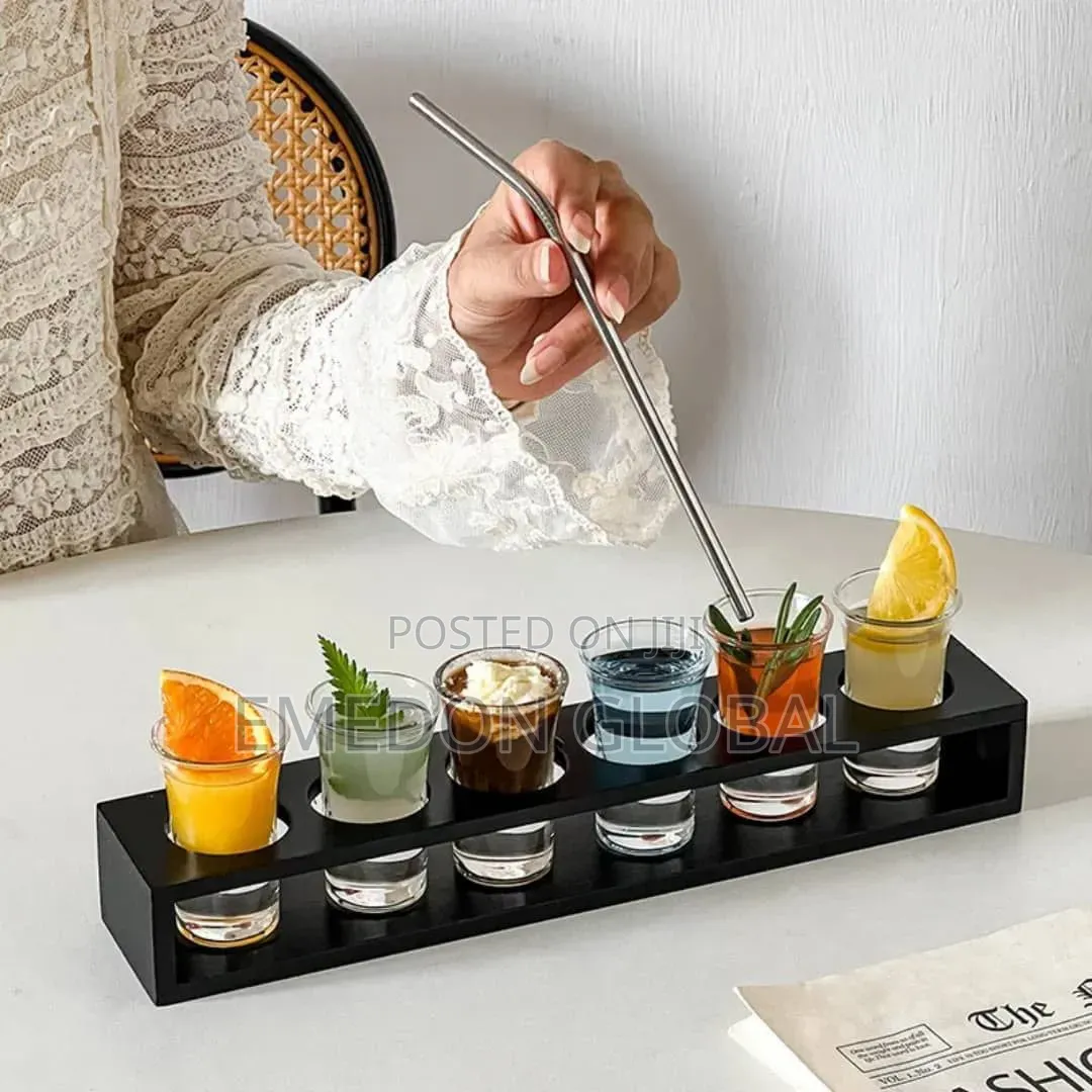 6 Holes Black Wooden Tequila Rack