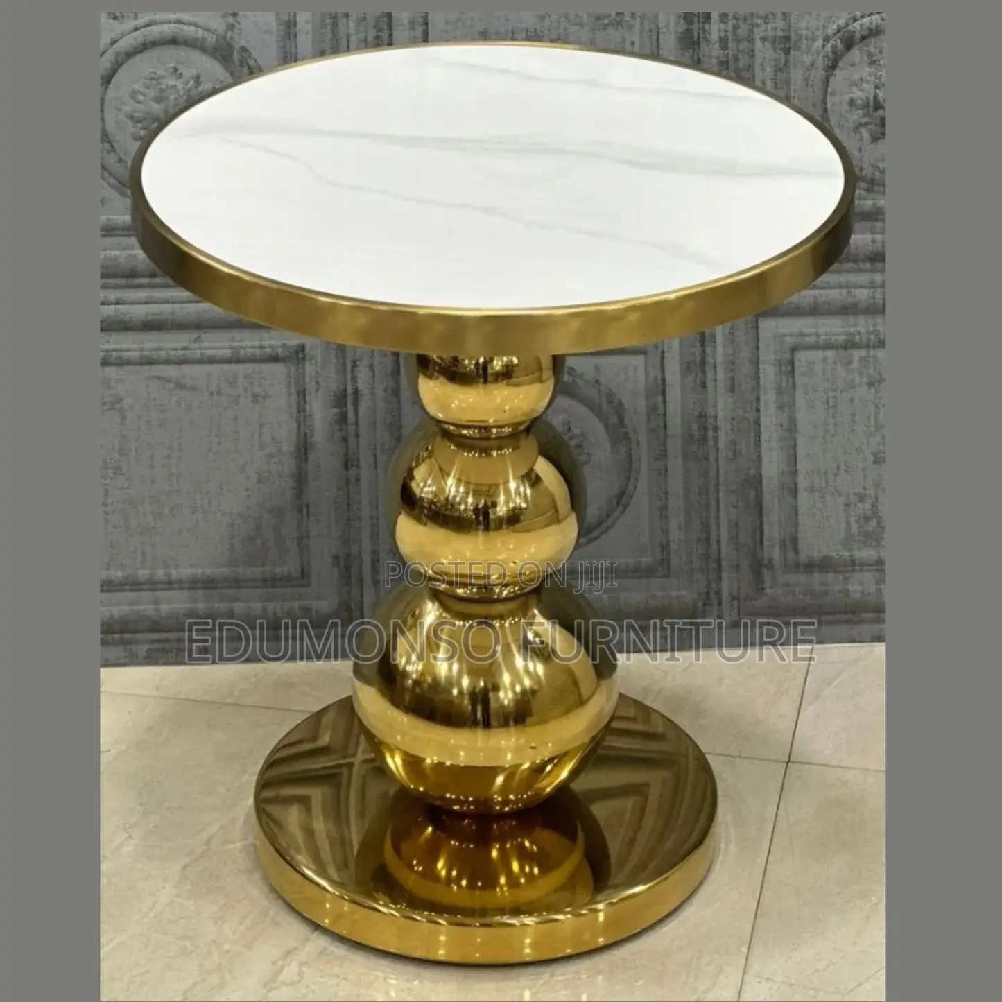 Metal Side Table With Designer Base Composite Marble Top