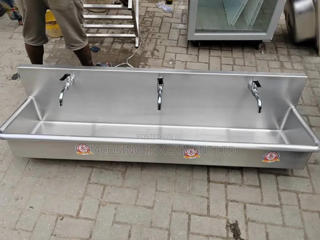 Stainless Steel Three-Station Wall-Mount Sink