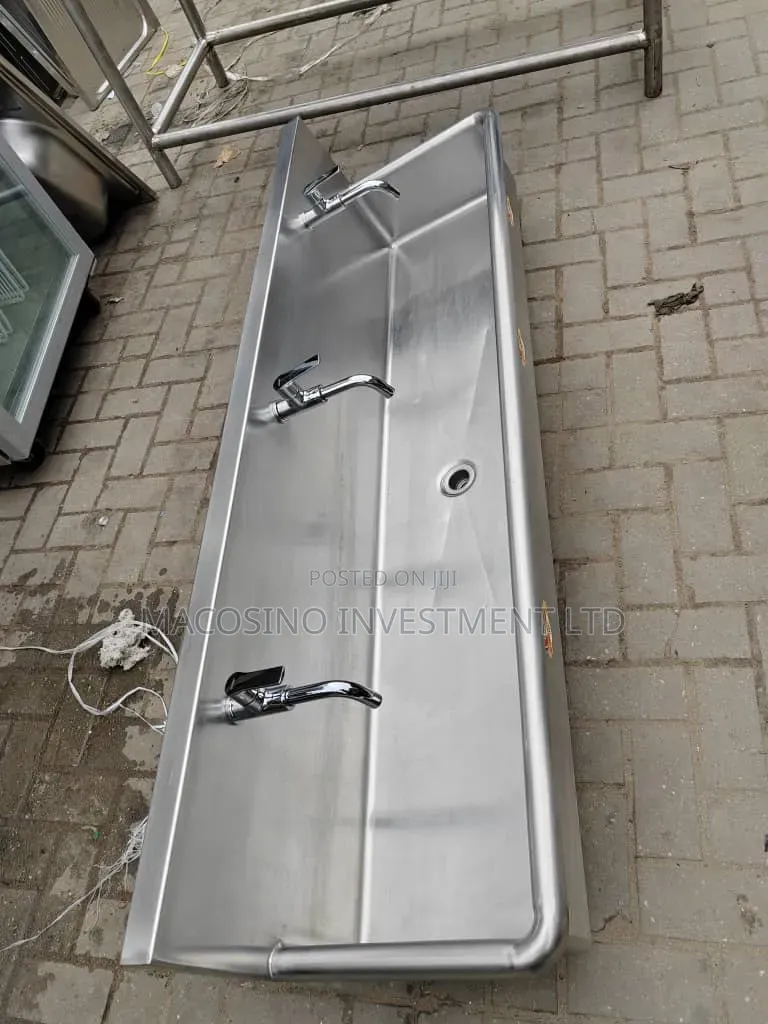Stainless Steel Three-Station Wall-Mount Sink