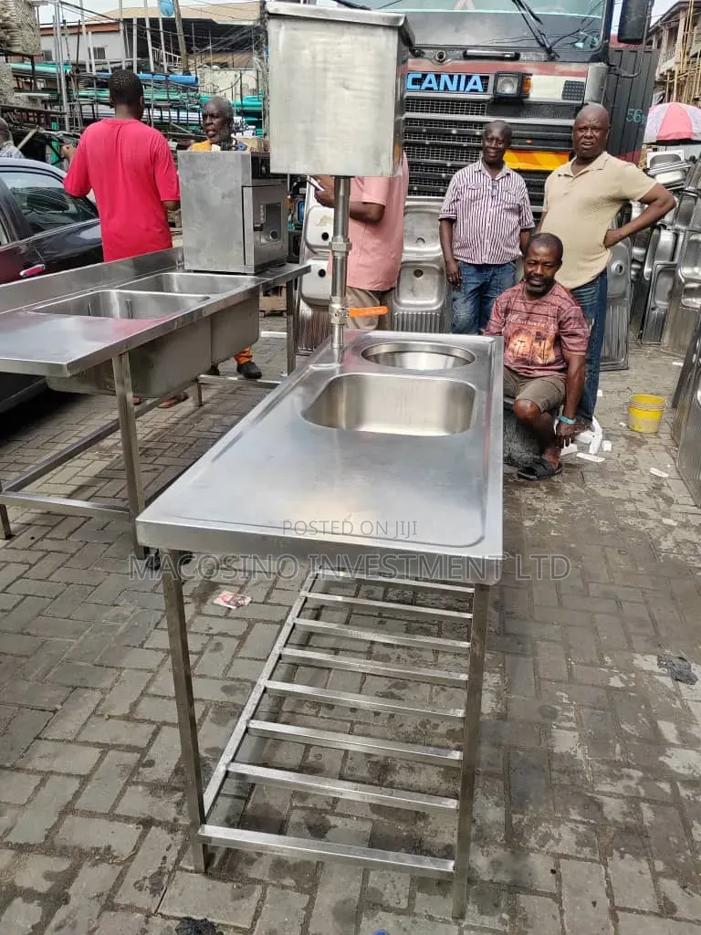 Stainless Industrial Kitchen Sink Table With Basin and Washing Station