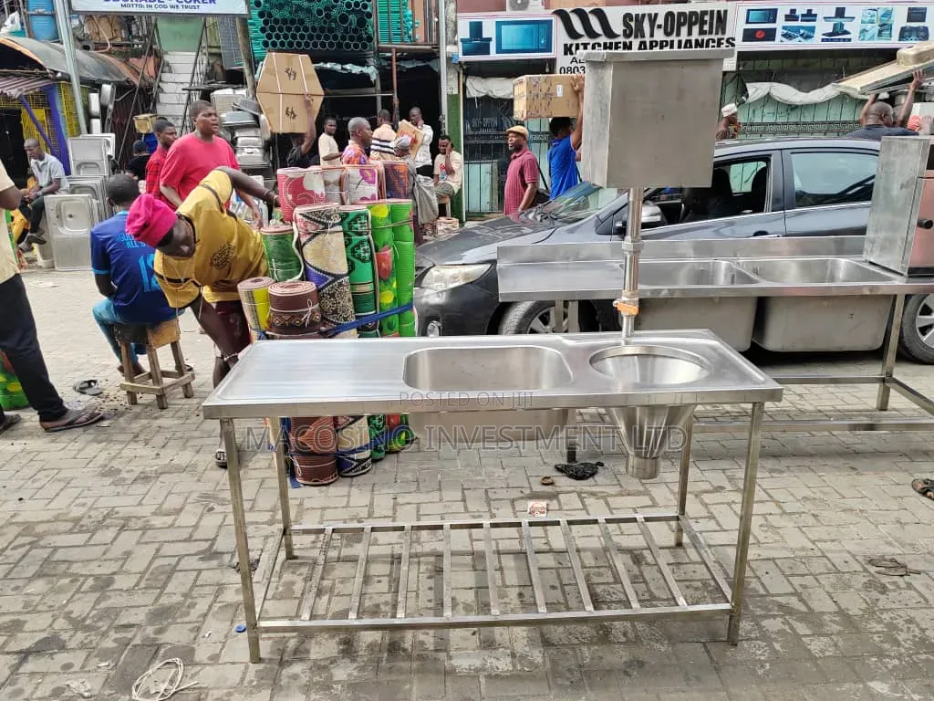 Stainless Industrial Kitchen Sink Table With Basin and Washing Station