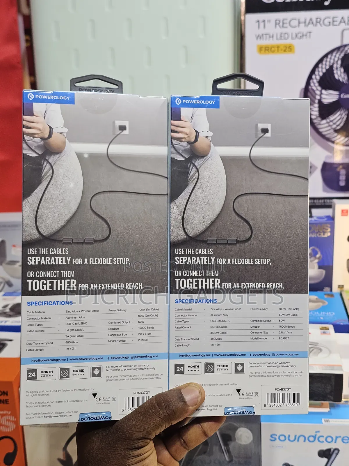 Powerology Argos Dual Usb-C Cables With Connector 3 Meters