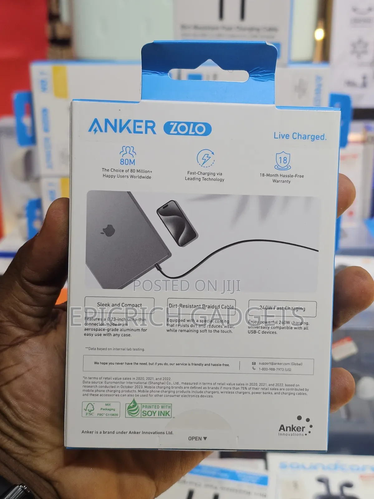 Anker Zolo 240w Usb-C to Usb-C Braided Fast Charge Cable