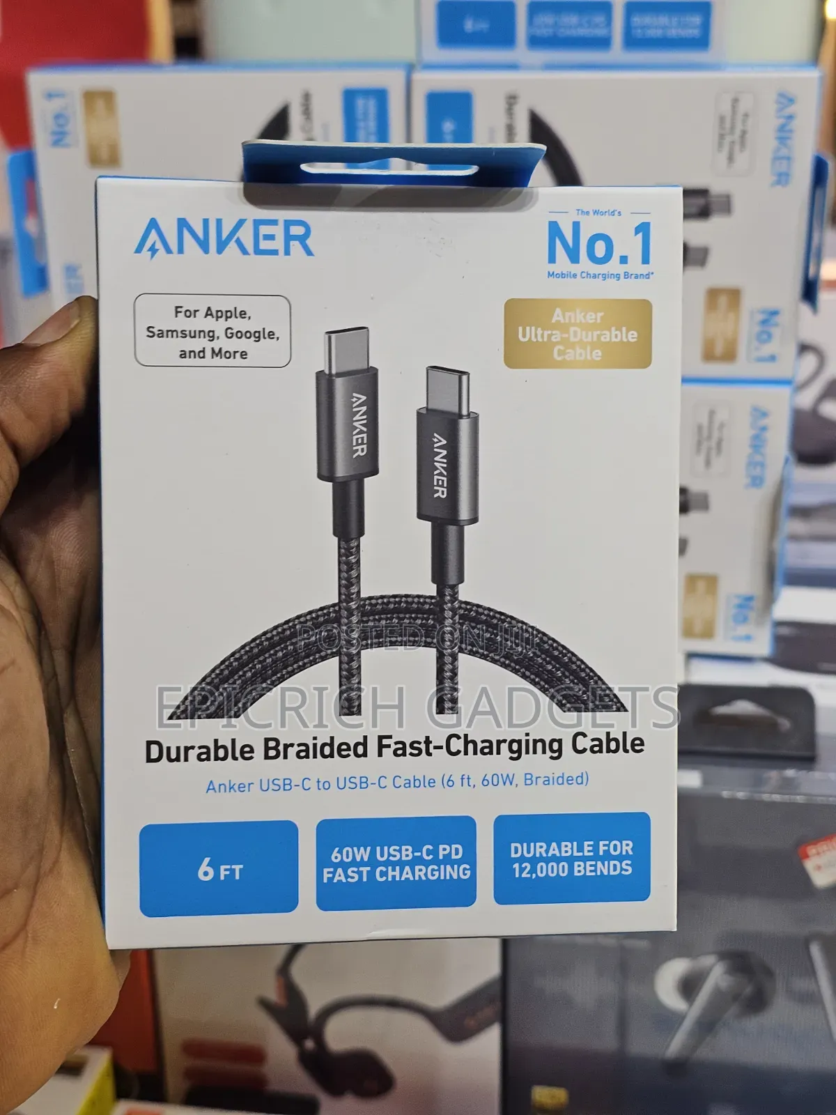 Anker 6ft Braided Usb-C to Usb-C 60w Pd Fast Charge Cable