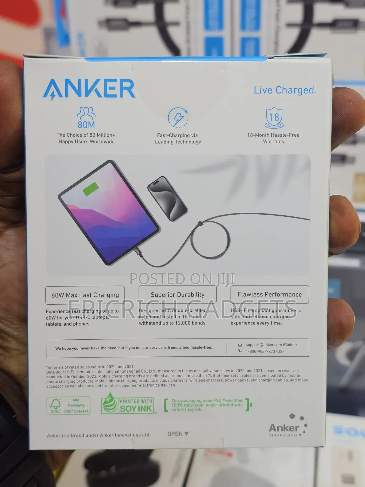 Anker 6ft Braided Usb-C to Usb-C 60w Pd Fast Charge Cable