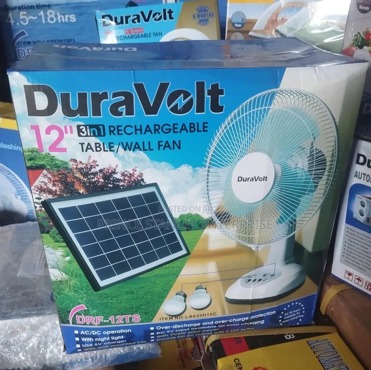 Quality Duravolt 12" DRF-12ts 3-in-1 Rechargeable Fan
