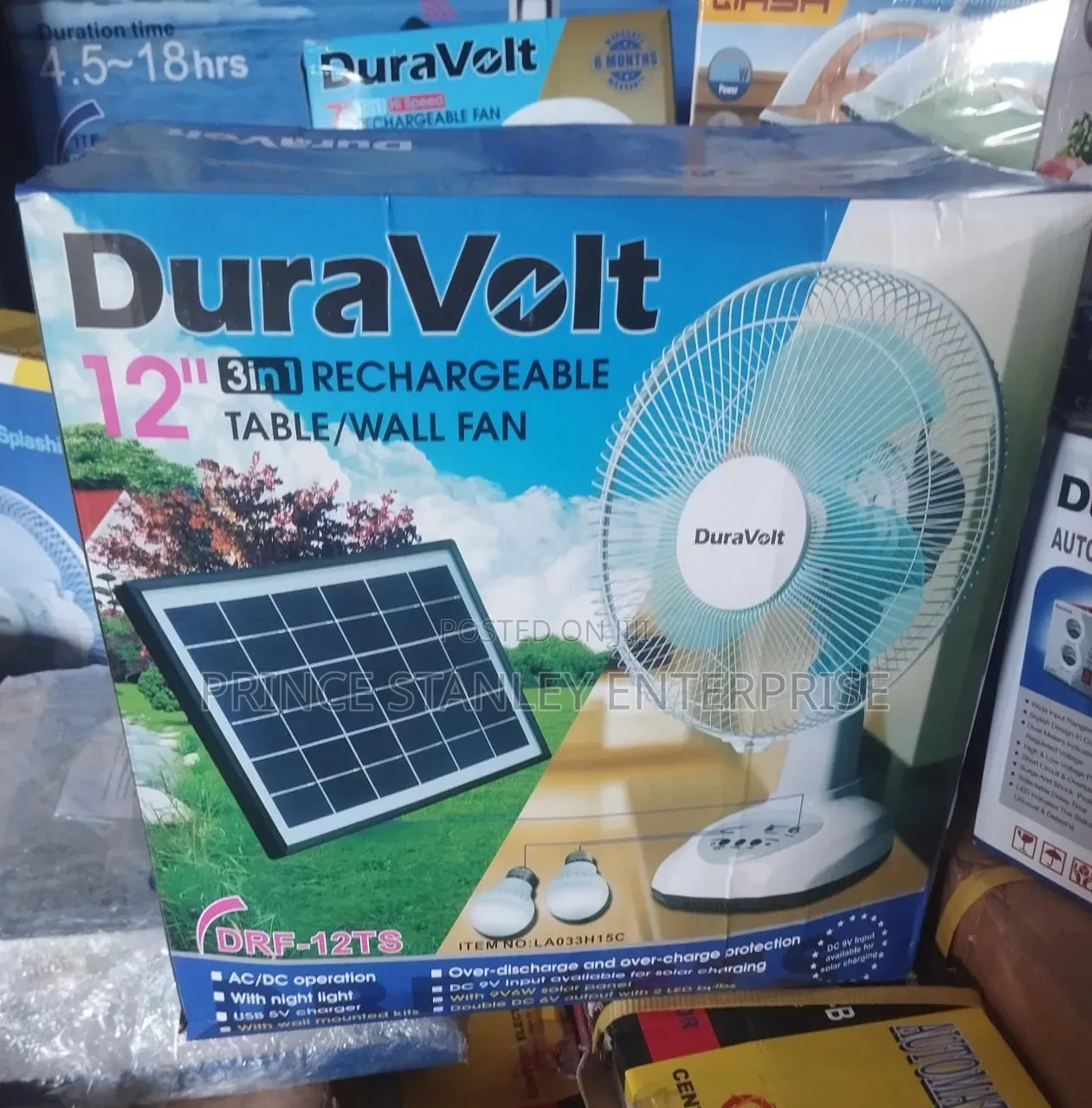 Quality Duravolt 12" DRF-12ts 3-in-1 Rechargeable Fan