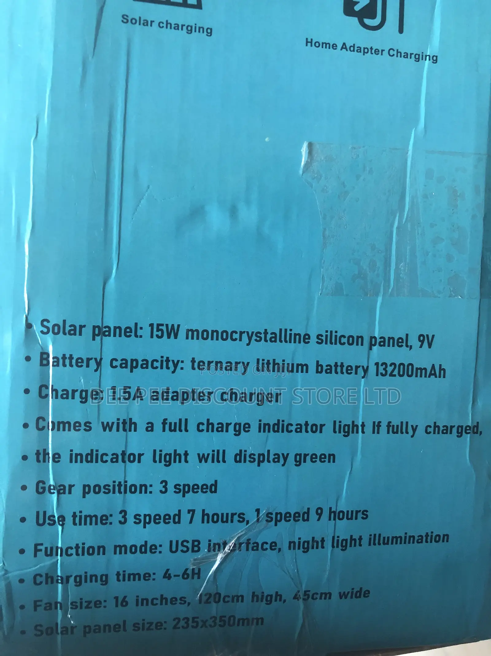 Tinmo 20” Rechargable Standing Fan + Solar Panel (Tm-73)