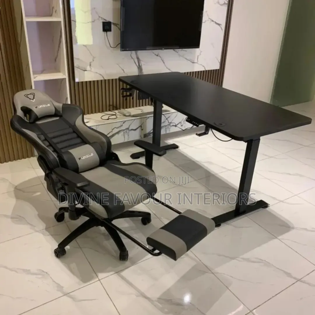 Black and Gray Furgle Chair With Electric Adjustable Desk