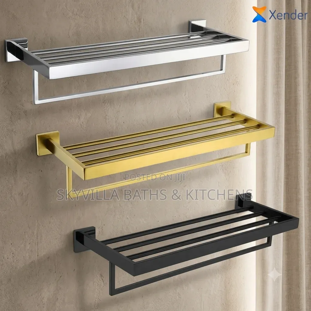 Modern 2-Tier Bathroom Towel Rack With Shelf Hanging Bar –