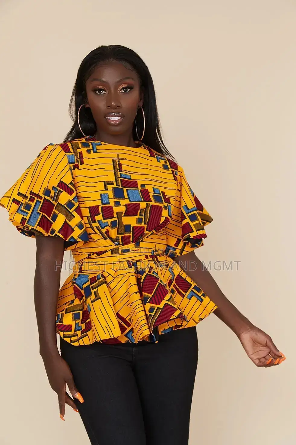 Bob Sleeve Retro Print Top