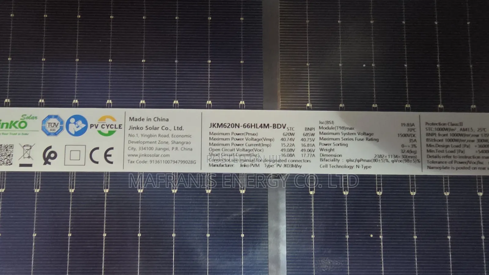 620watt Jinko Bifacial Solar Panel Grade A