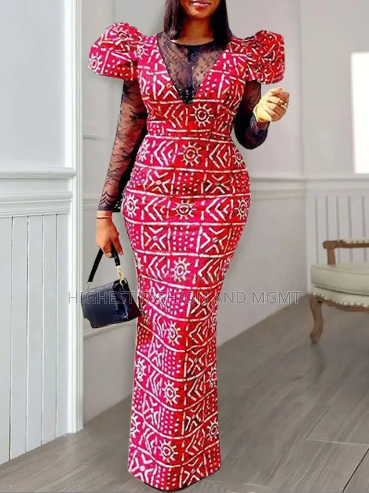 Ankara Lace Patchwork See Through O Neck Gown