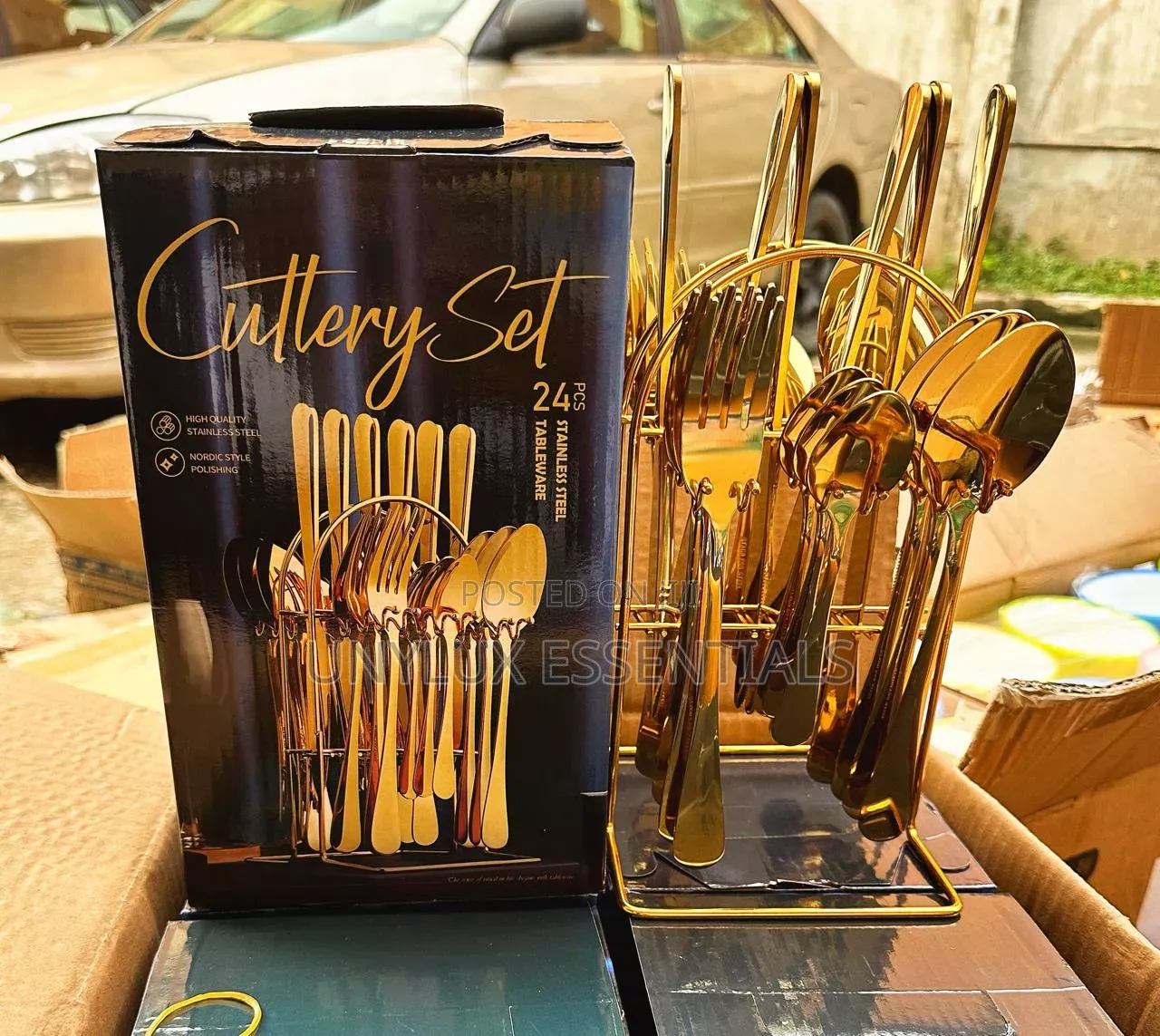 24pcs Gold Cutlery Set With Stand