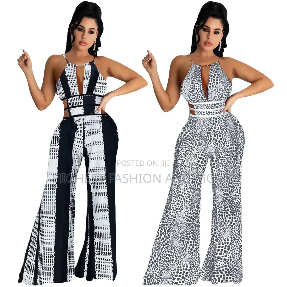 African Chiffon V’Neck Jumpsuit