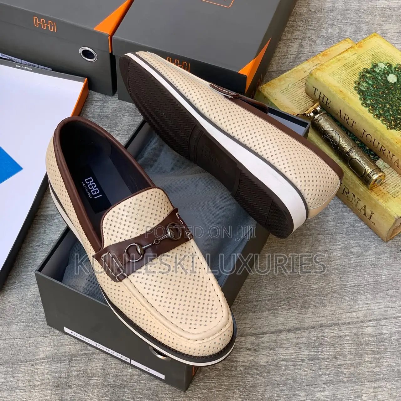 Original Oggi White / Brown Leather Loafers Shoes
