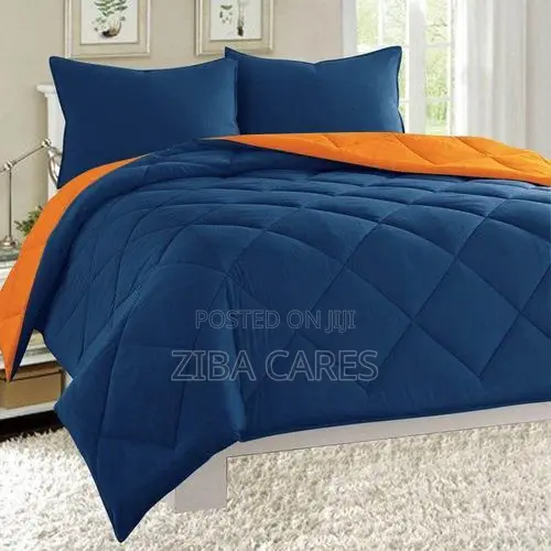 Quality Bedsheets, Duvet and Pillowcases -Navy Blue and Orange, White