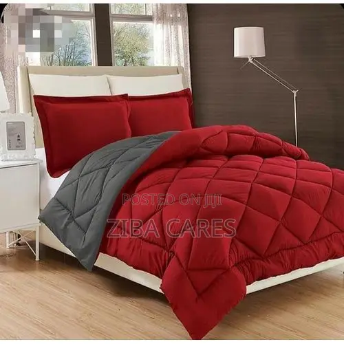 Quality Duvet, Bedsheet With 4 Pillow Cases- Red/Ash