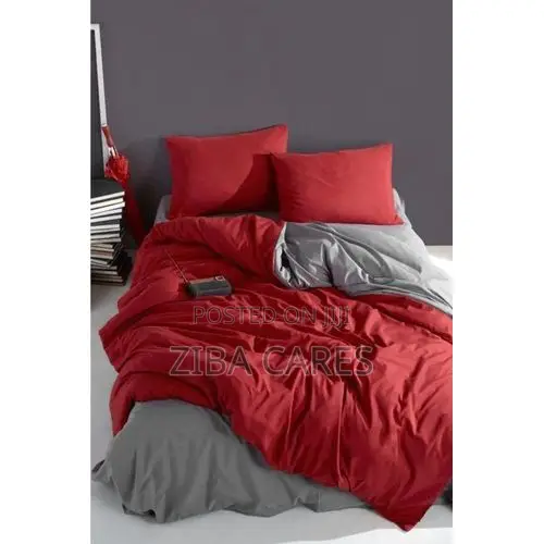 Quality Duvet, Bedsheet With 4 Pillow Cases- Red/Ash