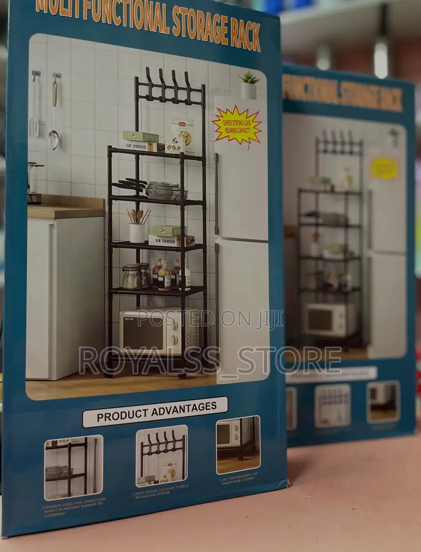5 Layers Multi-Purpose Kitchen Storage With Hooks Rotating Wheels