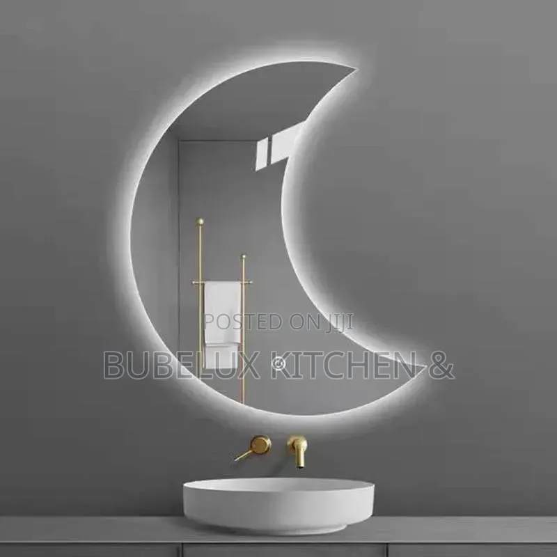 Moon Shape Led Bathroom Mirror - Touch Sensor Backlit Vanity Mirror`