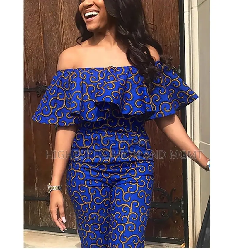 African Off Shoulder Backless Jumpsuit