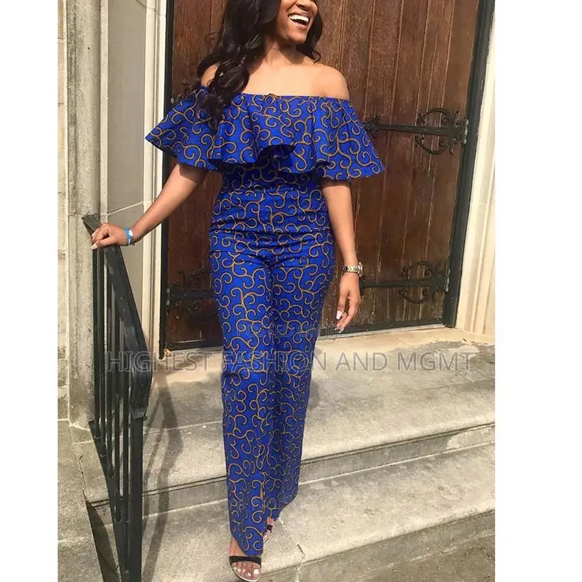 African Off Shoulder Backless Jumpsuit