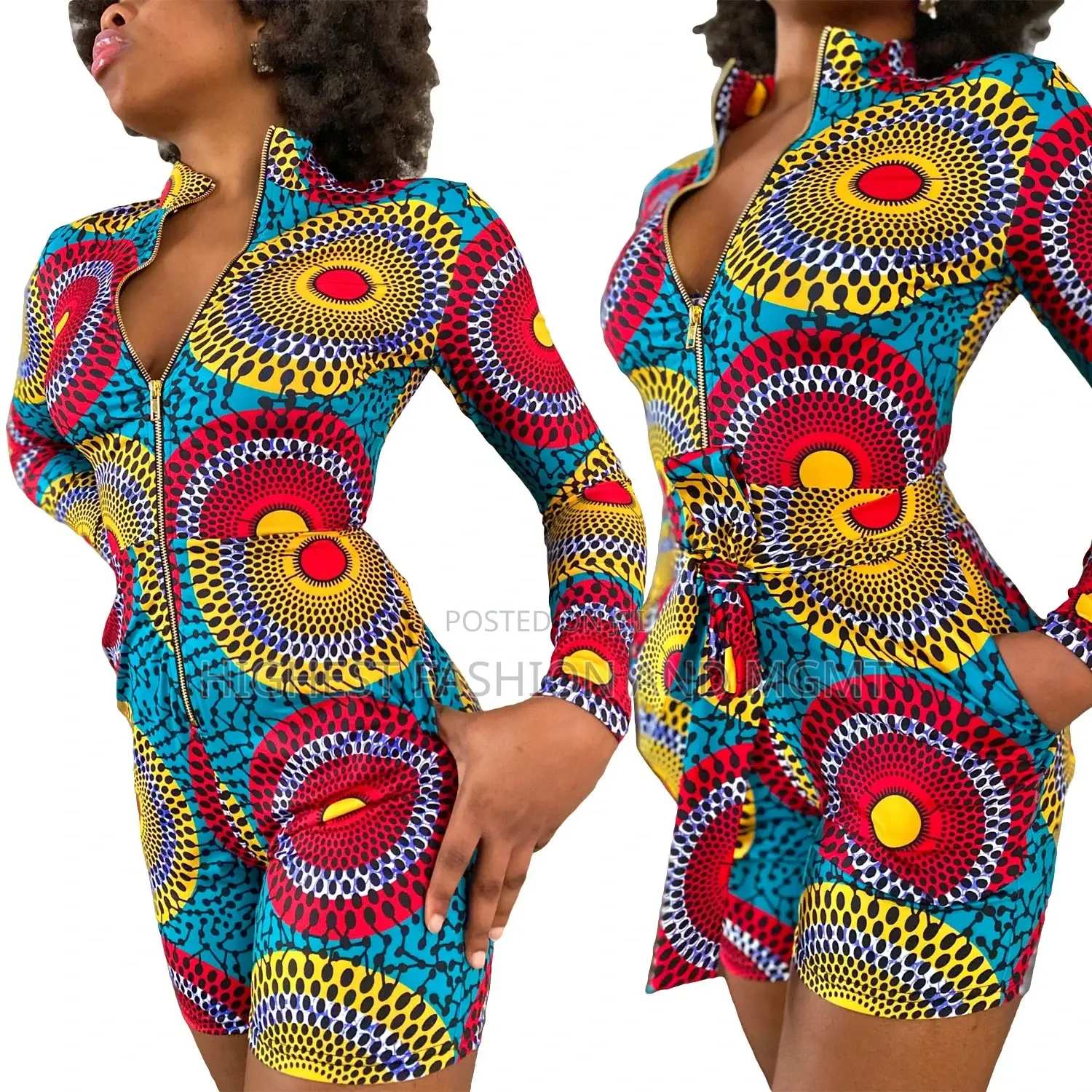 African Long Sleeve Mini Playsuit
