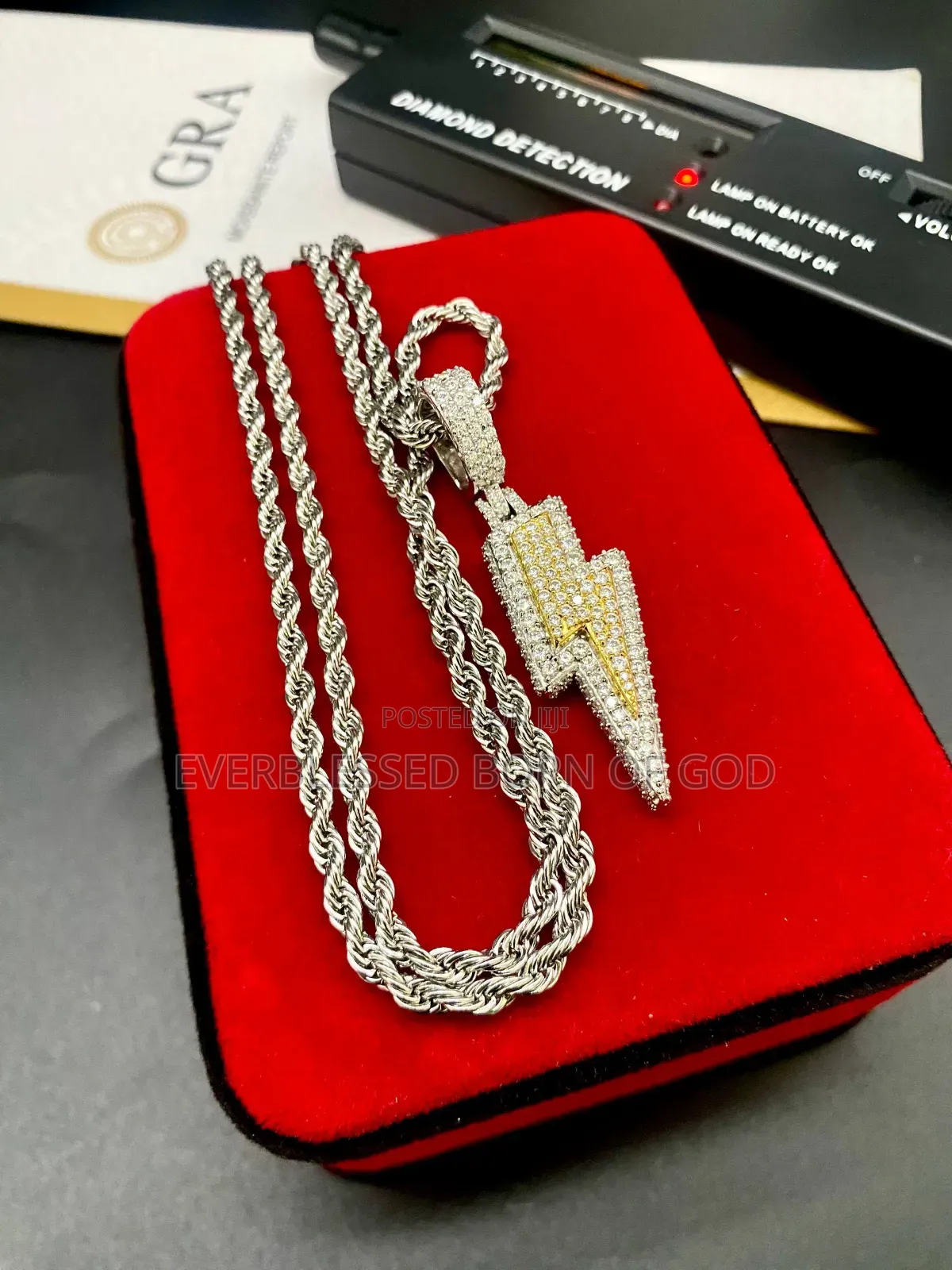 VVS Moissanite Diamond Lightning Bolt Pendant and Bitcoin Earring