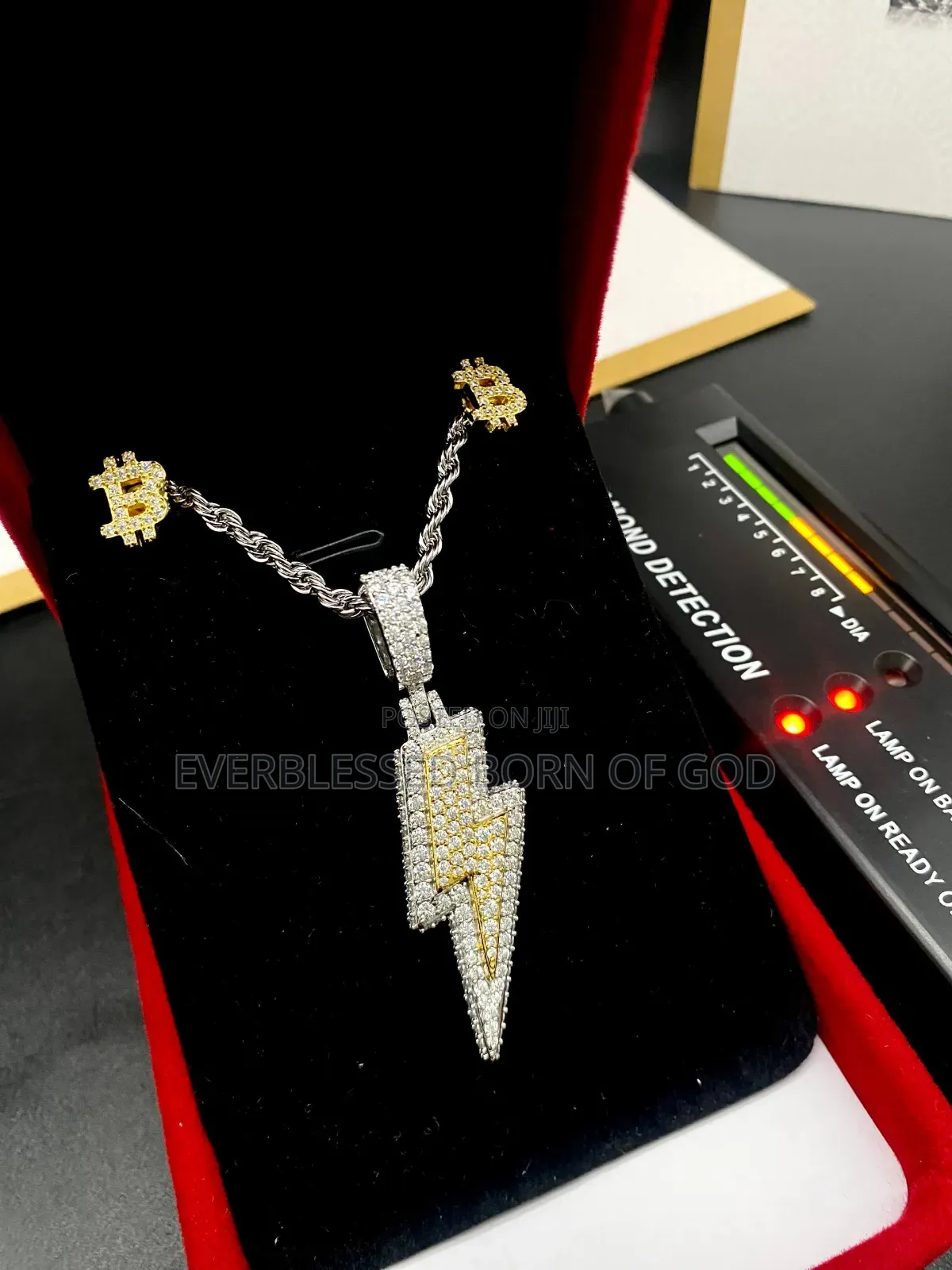 VVS Moissanite Diamond Lightning Bolt Pendant and Bitcoin Earring