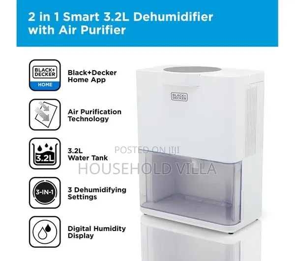 Black + Decker Smart Dehumidifier Air Purifier - White