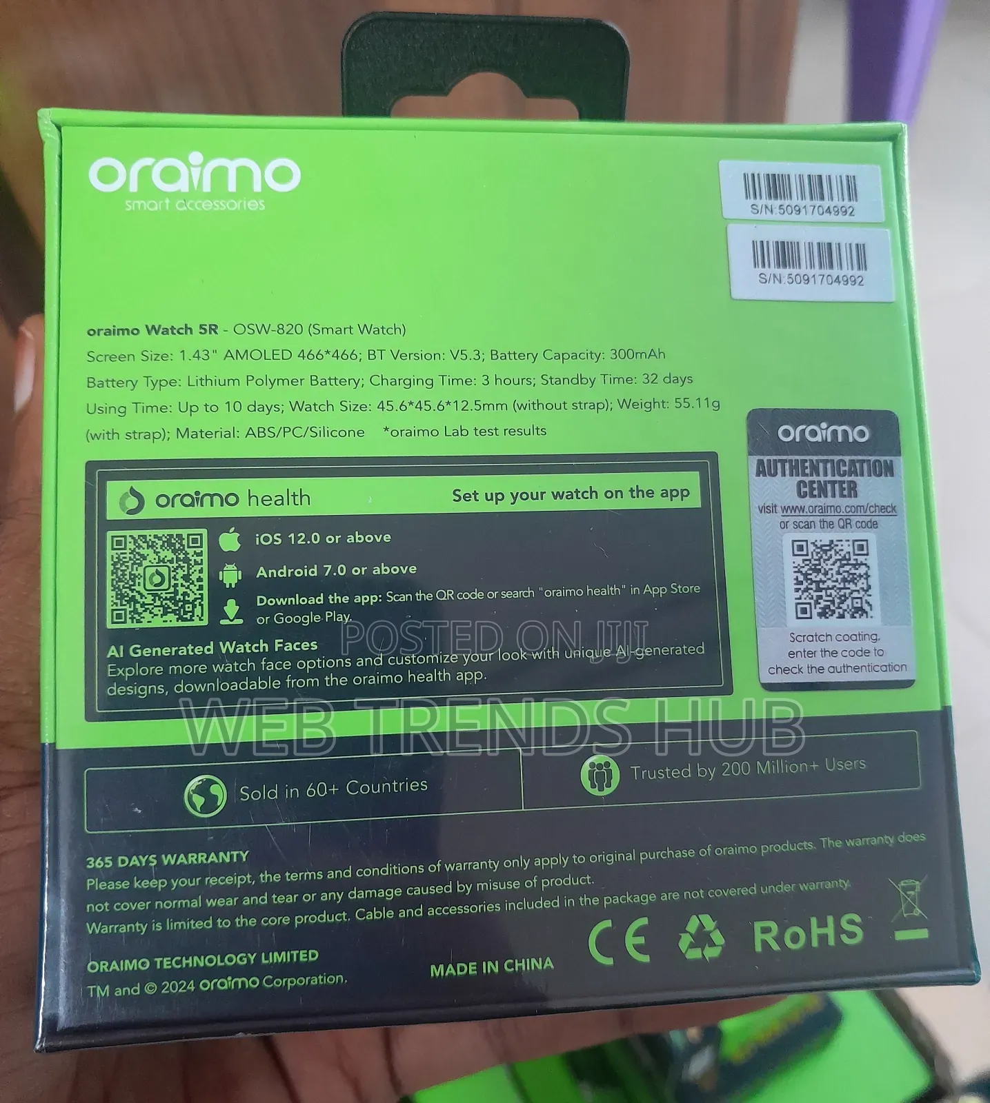 Oraimo Watch 5r (Osw-820) 1.43'' Amoled Display Smartwatch