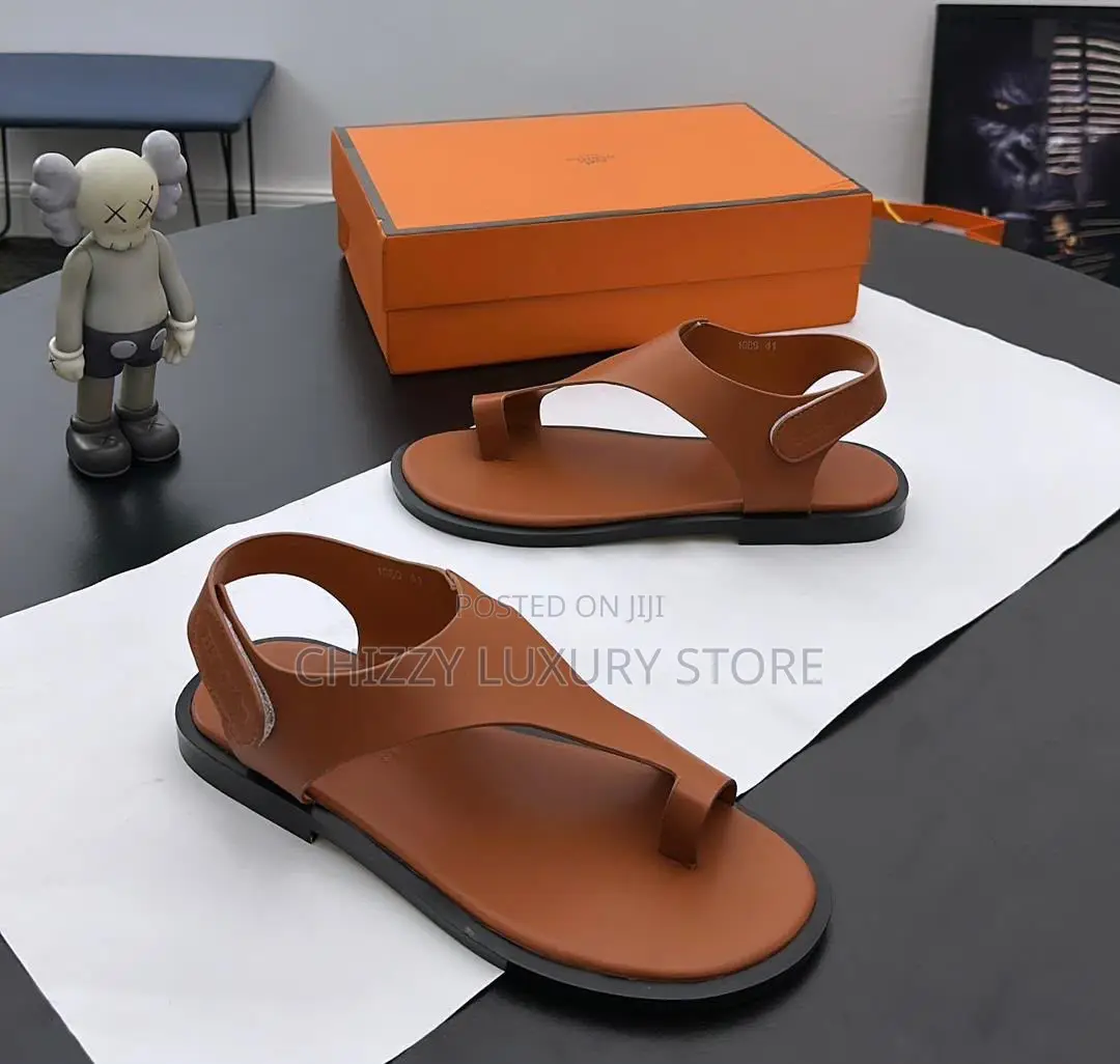 Hermes Quality Luxury Men Genuine Leather Sandals