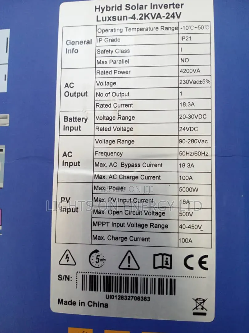 Luxsun 4.2kva Hybrid Inverter 24v