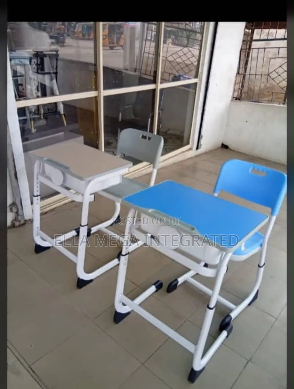 School Desk and Chair Adjustable With Metal Frame and Plastic Top.