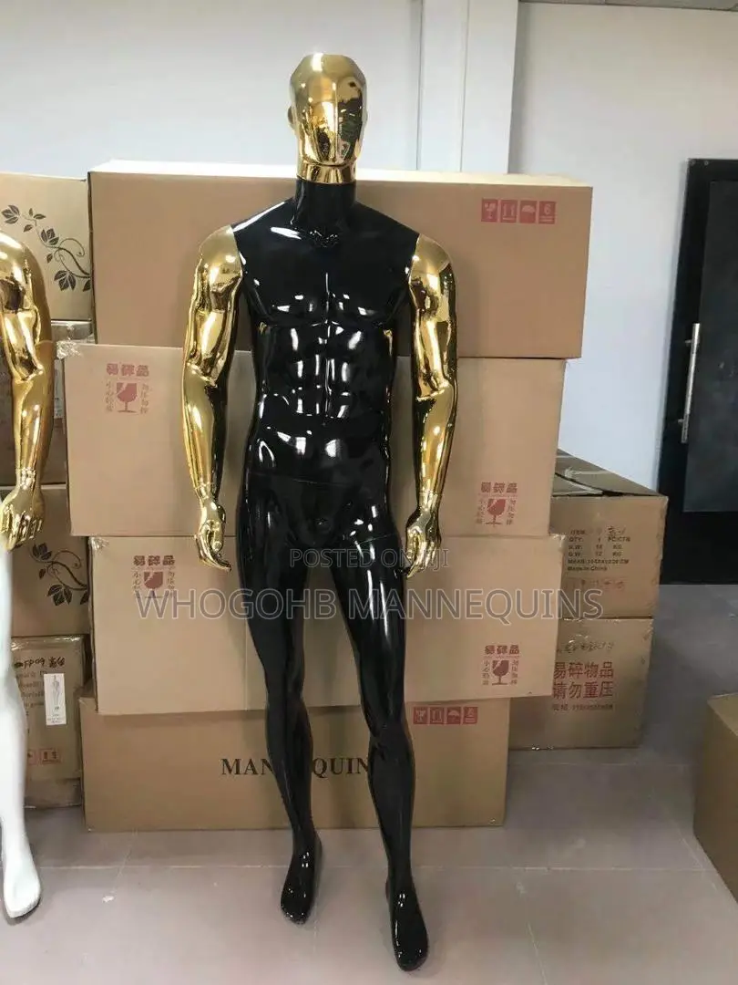 Full Fibreglass Box Head Black Gold Male Mannequin