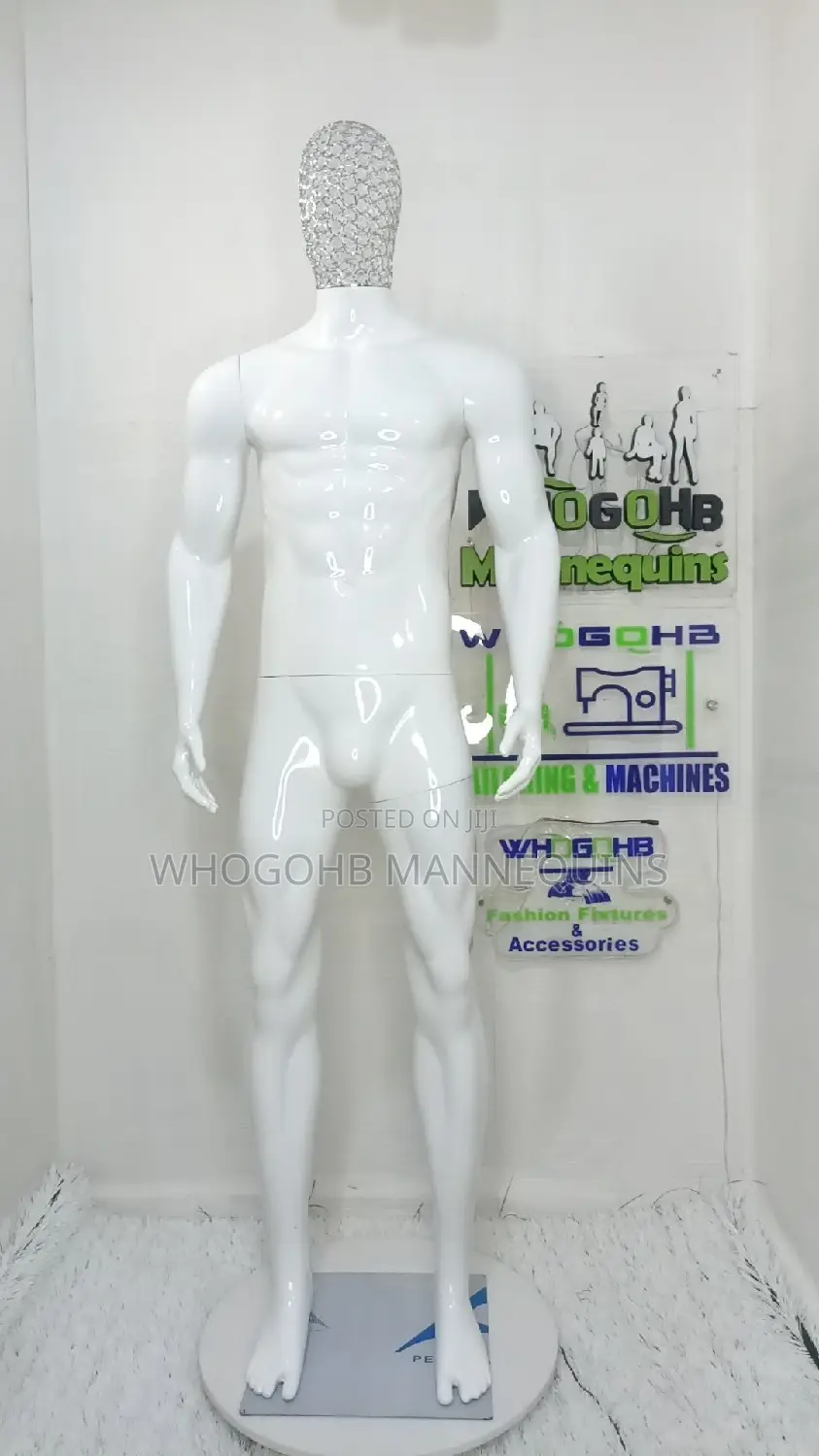 Dimkpa Male Mannequin Glossy White With Diamond Studs Wire Net Head