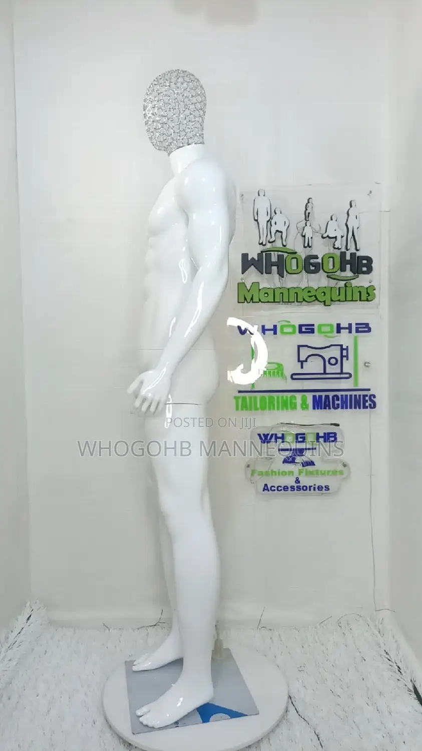Dimkpa Male Mannequin Glossy White With Diamond Studs Wire Net Head