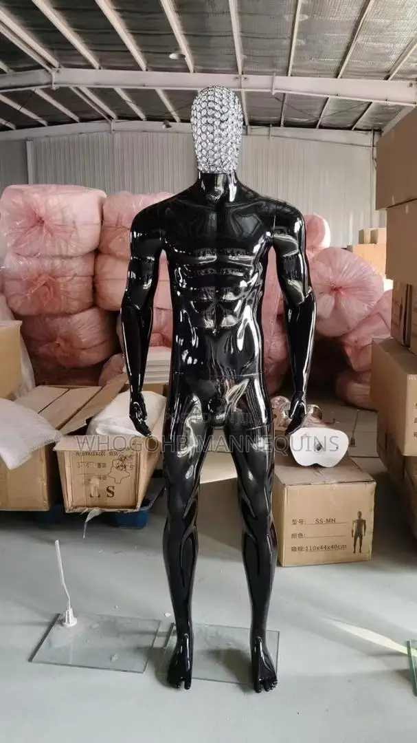 Dimkpa Glossy Black Muscular Diamond Studded Wire Mesh Male Mannequin