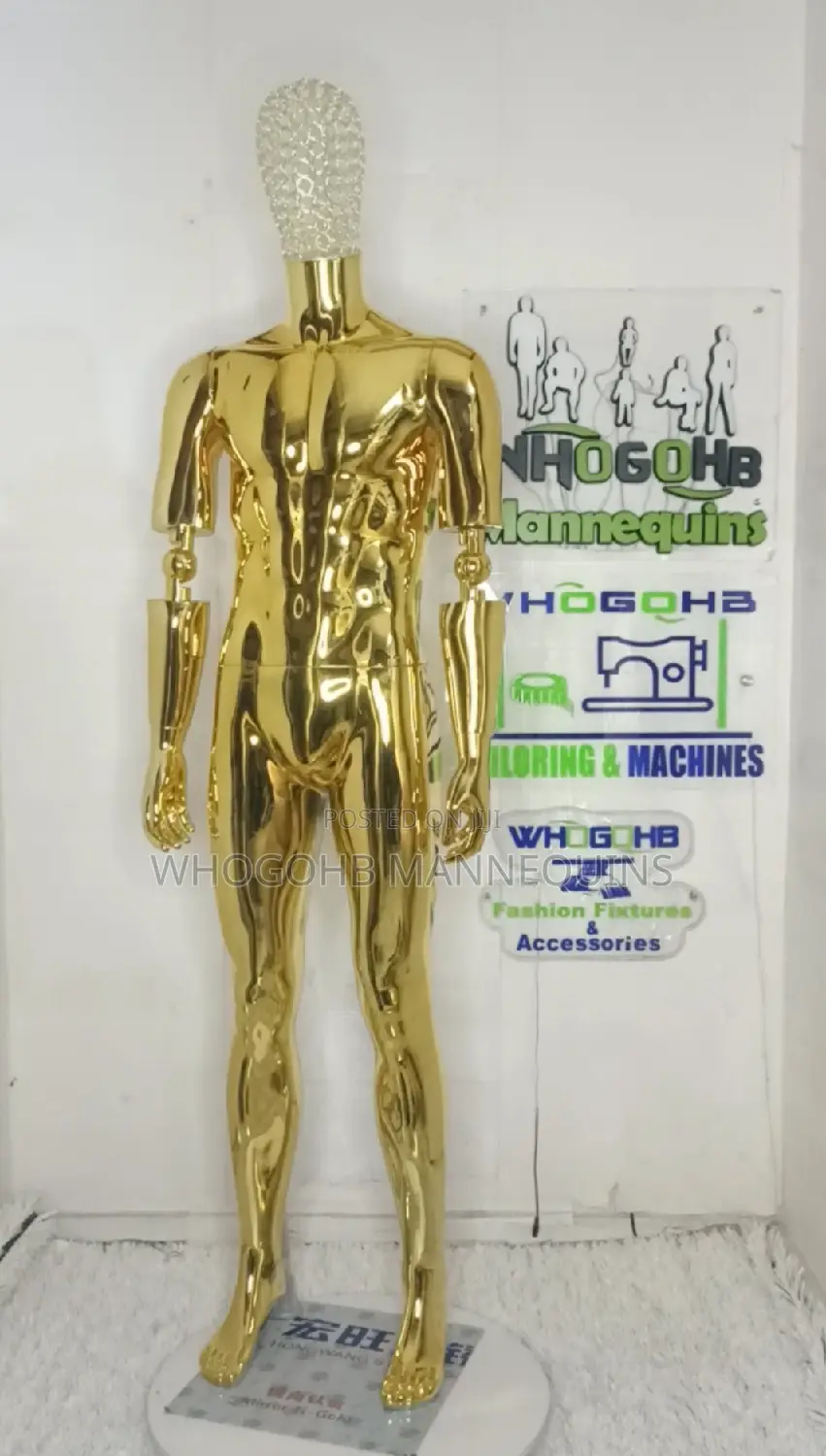 Prosthetic Adjustable Hands Chrome Gold Male Mannequin With Net Head