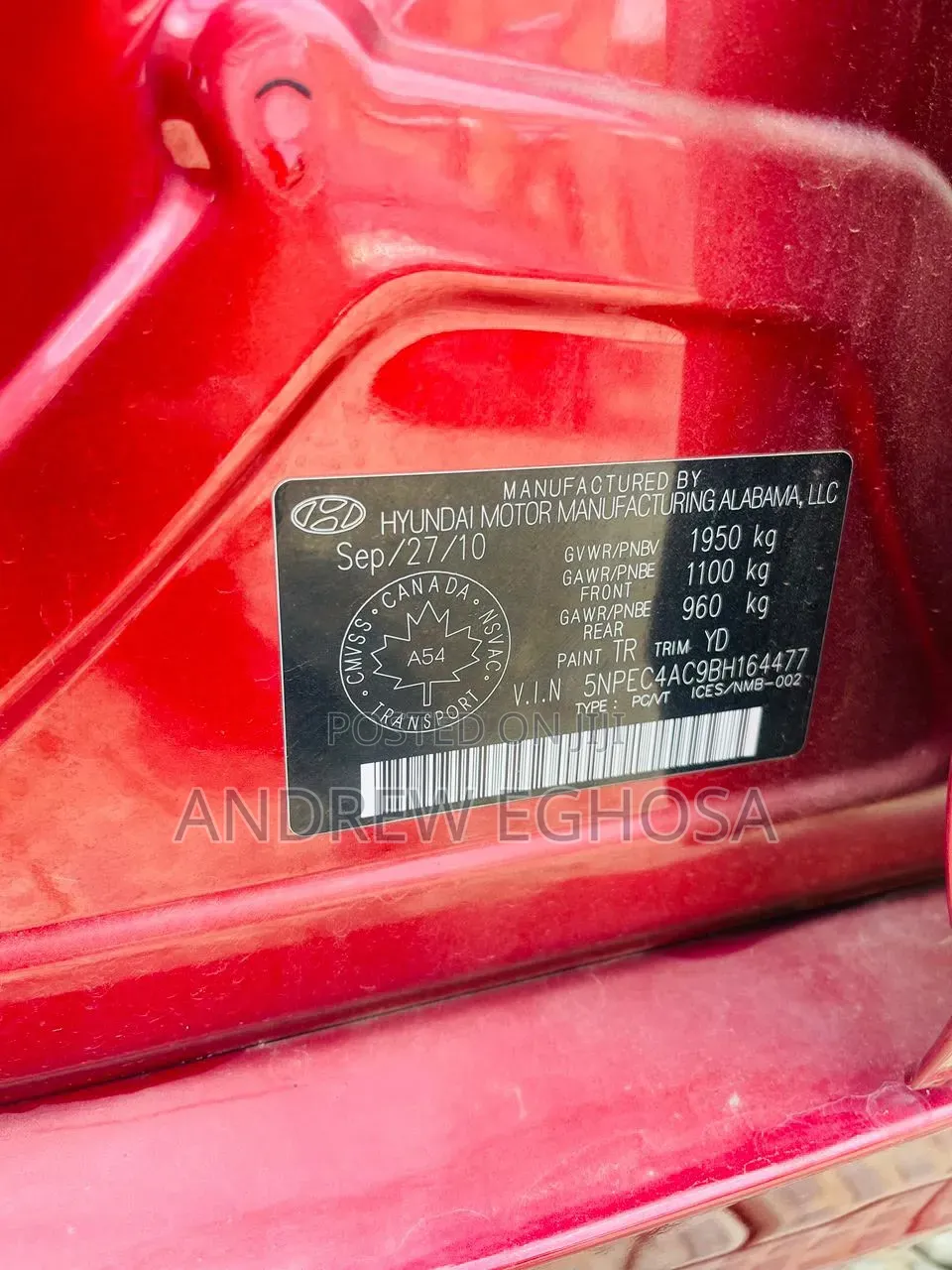 Hyundai Sonata 2011 Red