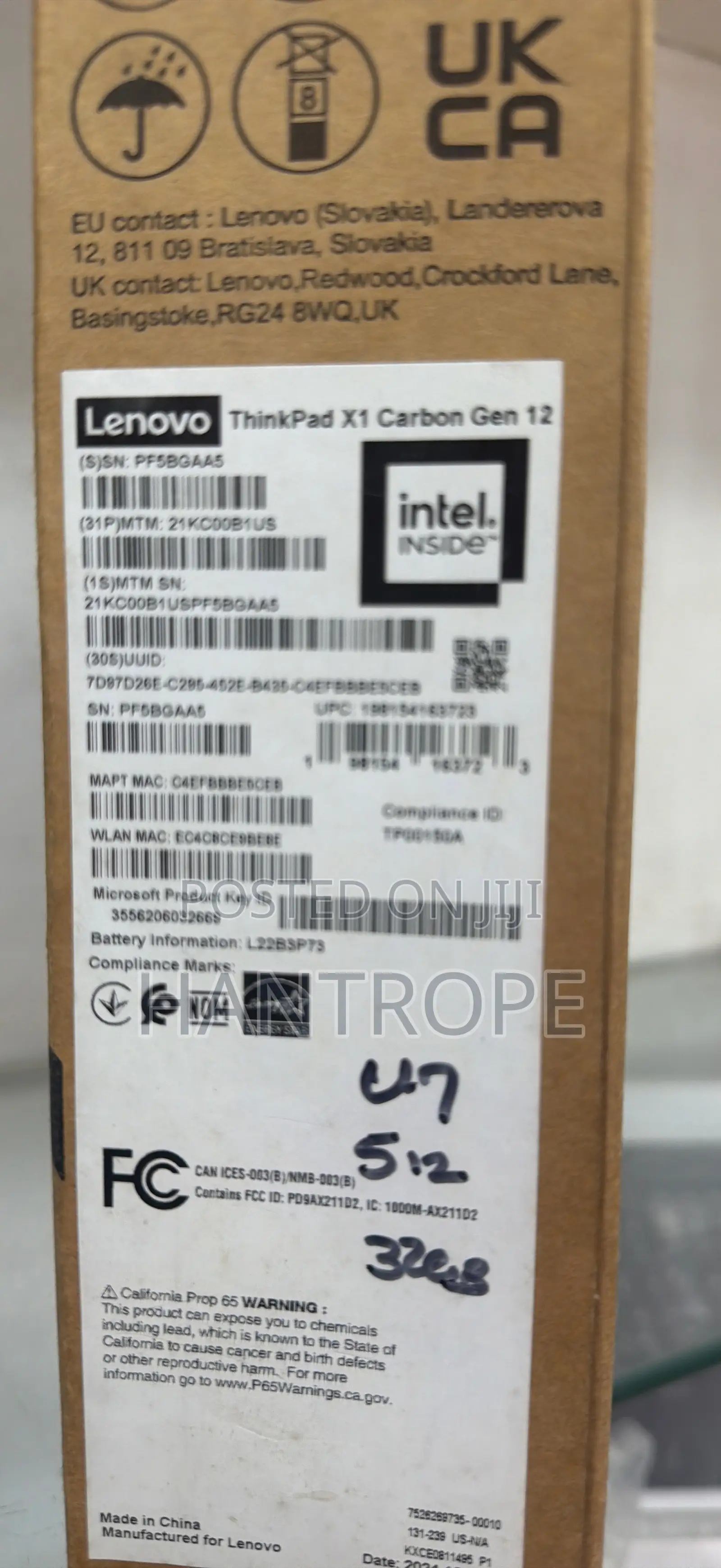New Laptop Lenovo ThinkPad X1 Carbon 32GB Intel Core Ultra 7 SSD 512GB